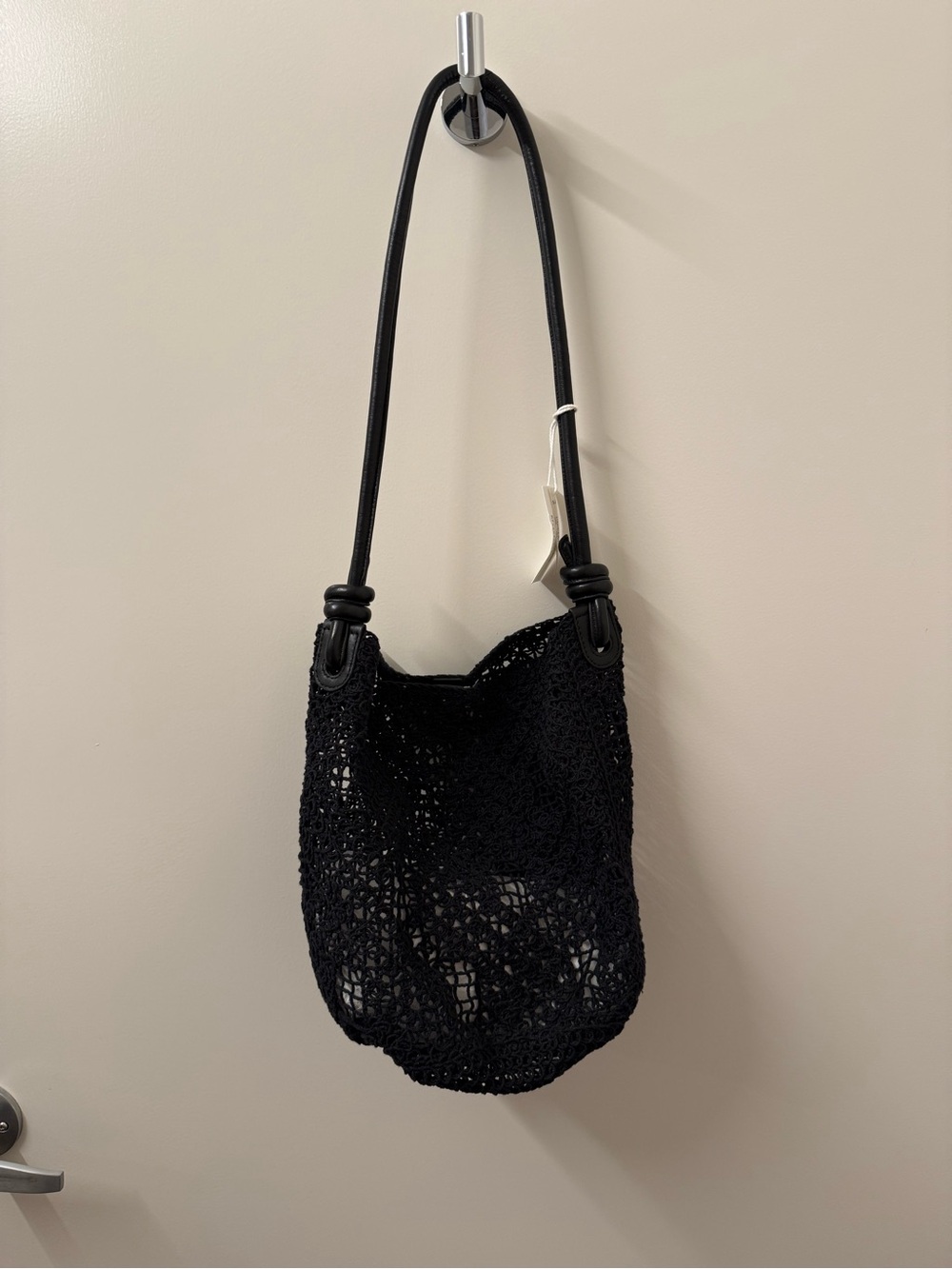 Madewell Black Crochet Tote with Leather Strap NWT